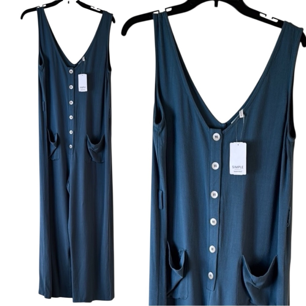 Suzanne Betro Jumpsuit Teal Sleeveless Linen Blend in Size S  NWT‎